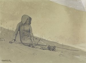 Meisje zittend op een heuvel door Winslow Homer